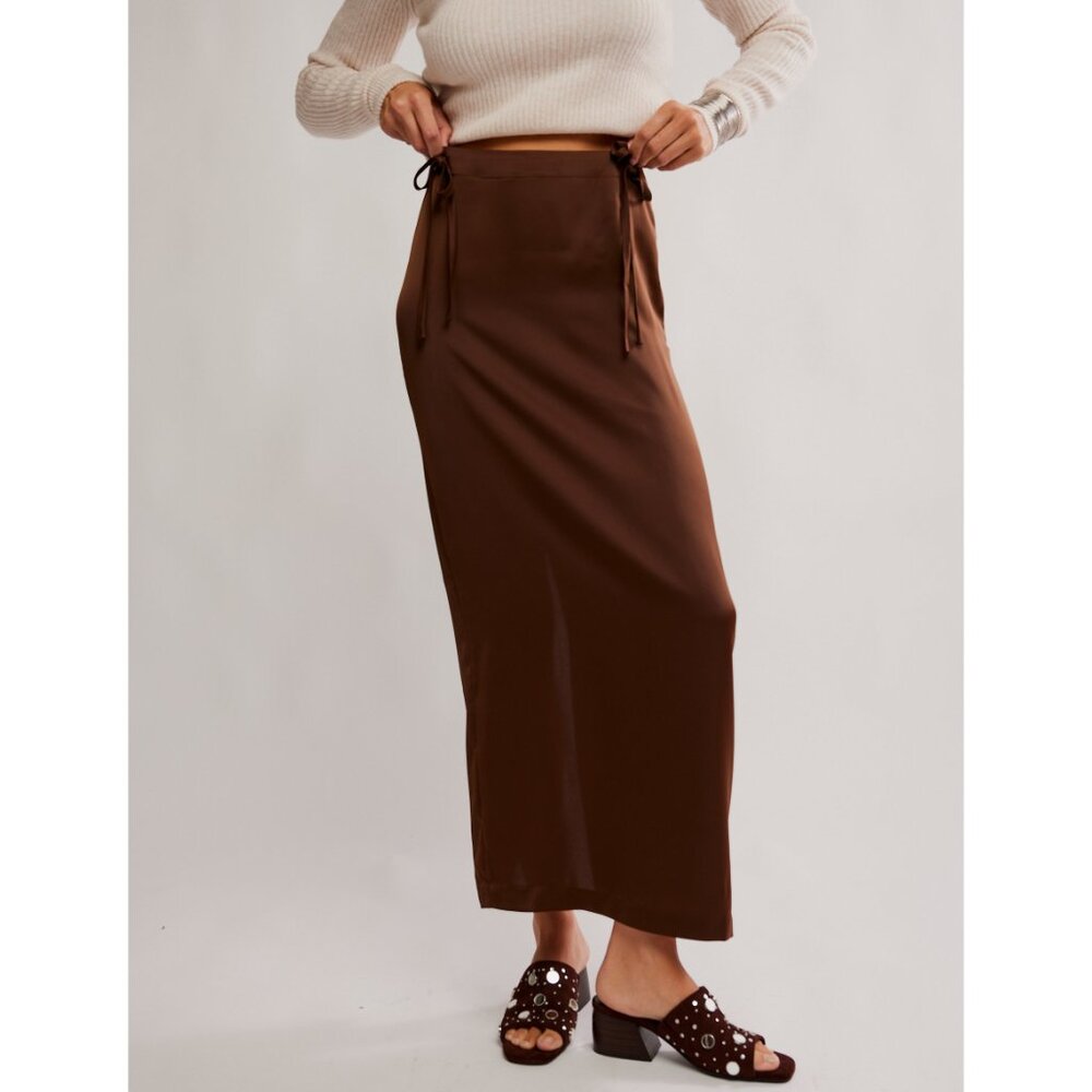 FREE PEOPLE Rosetto Column Satin Maxi Skirt / Potting Soil - Picture 2 of 6